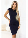 numoco Секси прилепнали рокли с къс ръкав и декоративно деколте - тъмносини