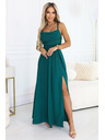 numoco Макси рокля с презрамки с корсетно закопчаване отзад и цепка - тъмнозелена