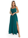 numoco Макси рокля с презрамки с корсетно закопчаване отзад и цепка - тъмнозелена