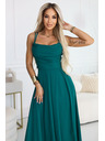 numoco Макси рокля с презрамки с корсетно закопчаване отзад и цепка - тъмнозелена