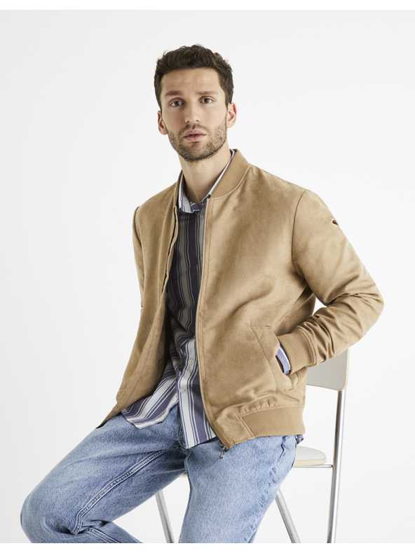 Celio Светлокафяв мъжки бомбър от велур Celio Budain