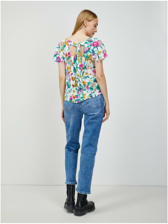 Orsay Зелено-бяла блуза на цветя с връзки на гърба ORSAY