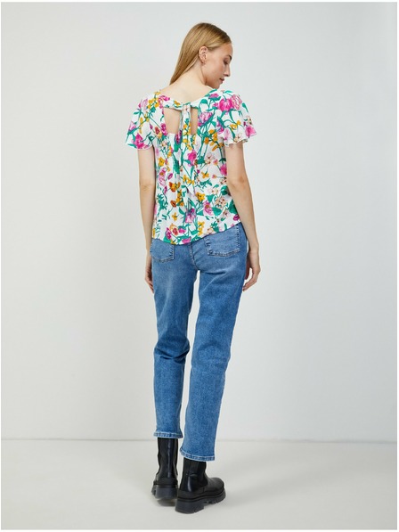 Orsay Зелено-бяла блуза на цветя с връзки на гърба ORSAY