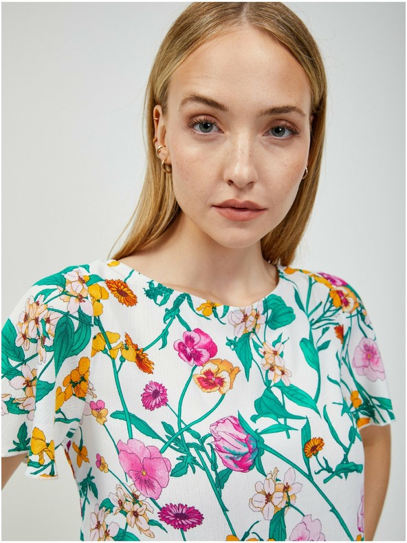Orsay Зелено-бяла блуза на цветя с връзки на гърба ORSAY