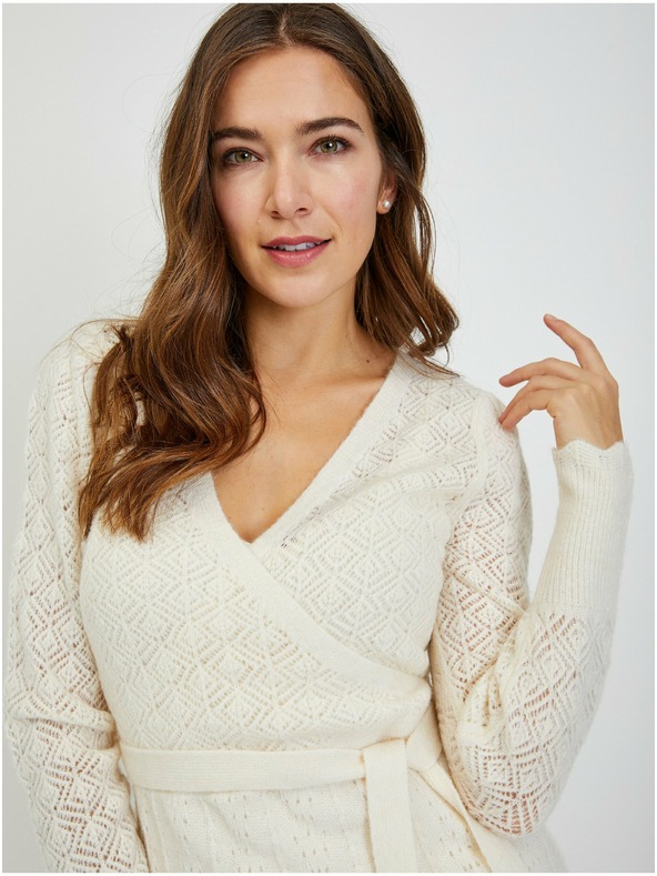 Orsay Кремава дамска рокля-пуловер на дупки с връзки ORSAY