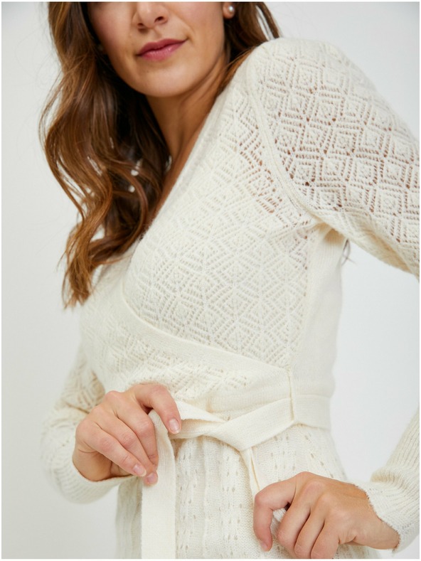 Orsay Кремава дамска рокля-пуловер на дупки с връзки ORSAY