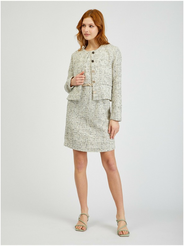 Orsay Кремава дамска рокля с колан и десен ORSAY