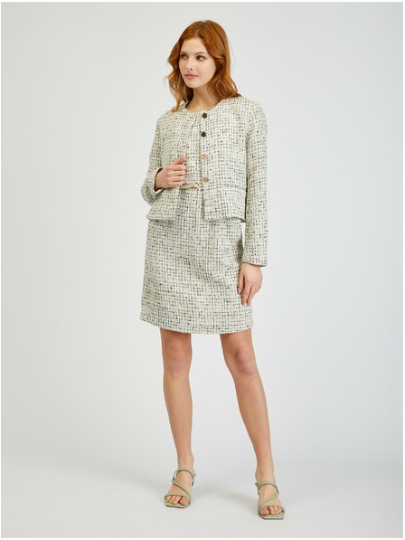 Orsay Кремава дамска рокля с колан и десен ORSAY