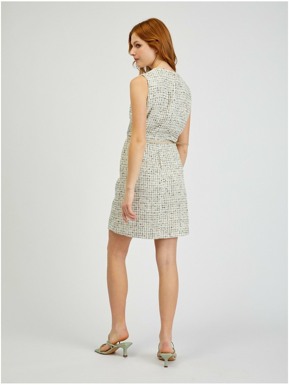 Orsay Кремава дамска рокля с колан и десен ORSAY