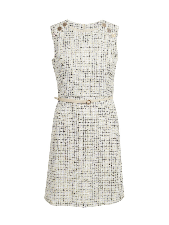 Orsay Кремава дамска рокля с колан и десен ORSAY