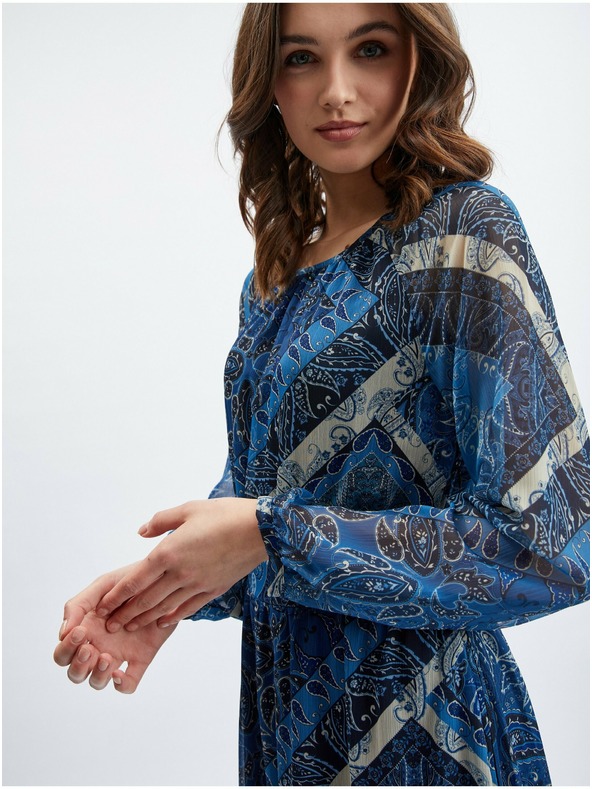 Orsay Тъмносиня дамска рокля с десен ORSAY