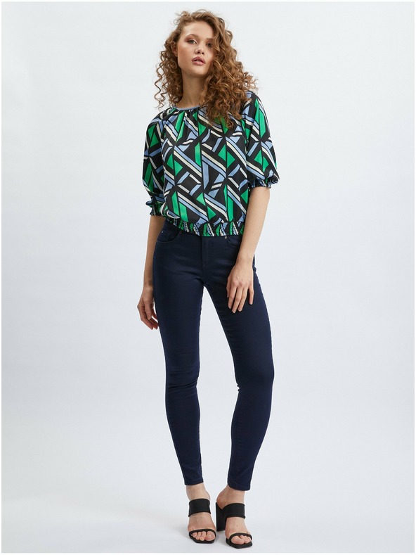 Orsay Черно-зелена дамска блуза с десен ORSAY