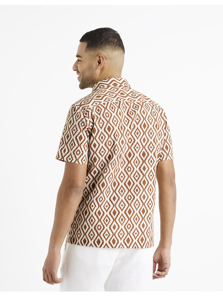 Celio Кафяво-кремава мъжка риза с шарки Celio Daprint