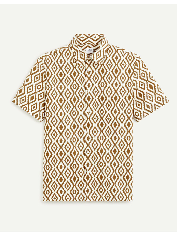 Celio Кафяво-кремава мъжка риза с шарки Celio Daprint