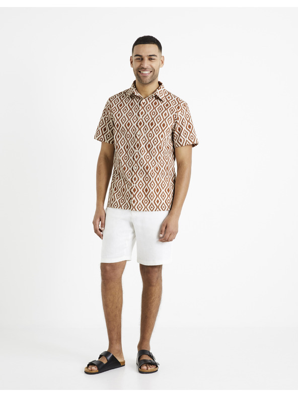 Celio Кафяво-кремава мъжка риза с шарки Celio Daprint