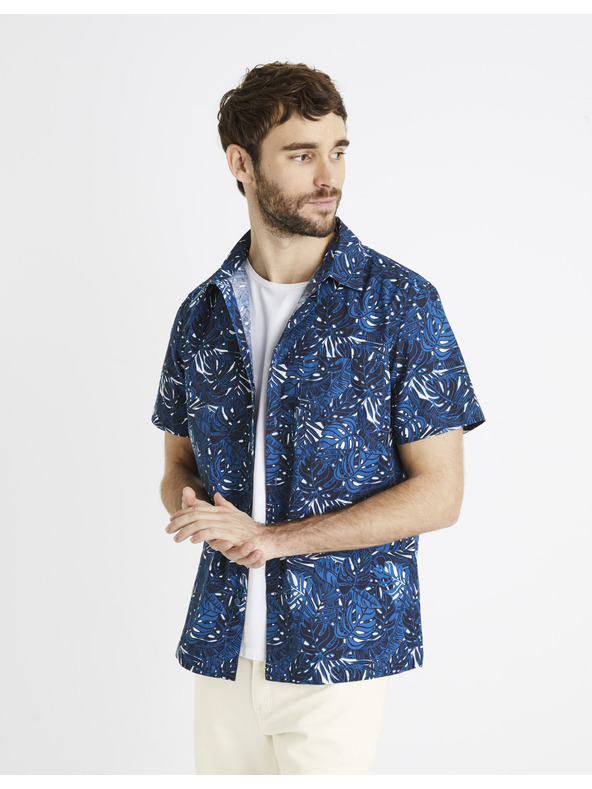 Celio Тъмносиня мъжка риза с шарки Celio Daprinti