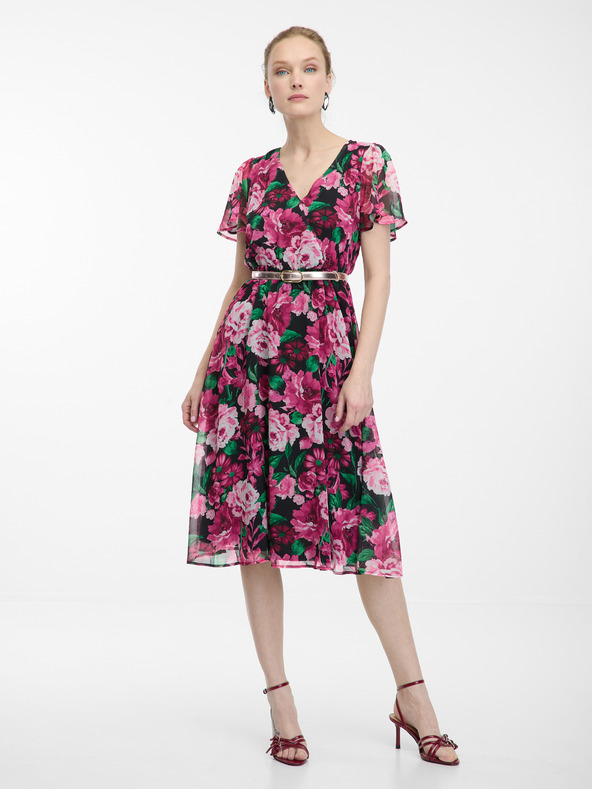 Orsay Черно-розова дамска рокля на цветя ORSAY