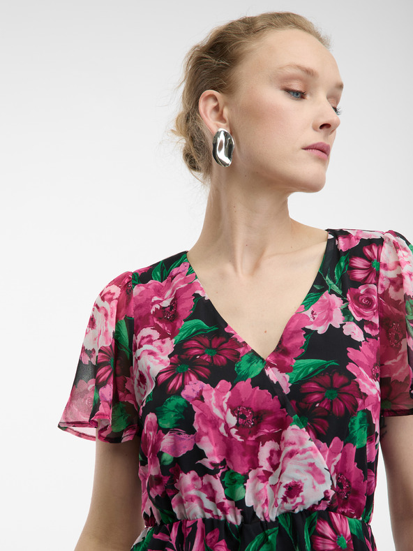 Orsay Черно-розова дамска рокля на цветя ORSAY