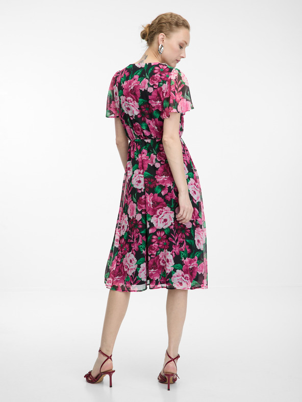 Orsay Черно-розова дамска рокля на цветя ORSAY