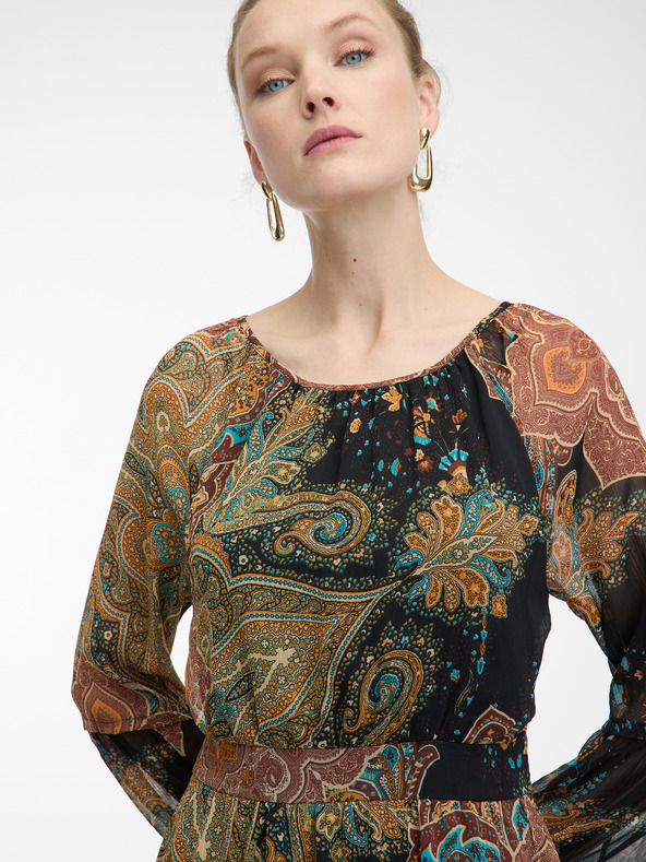 Orsay Черно-кафява дамска рокля с десен ORSAY