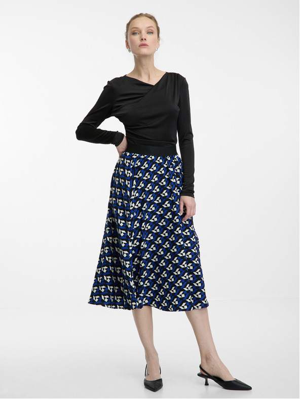 Orsay Синя дамска плисирана пола с десен ORSAY