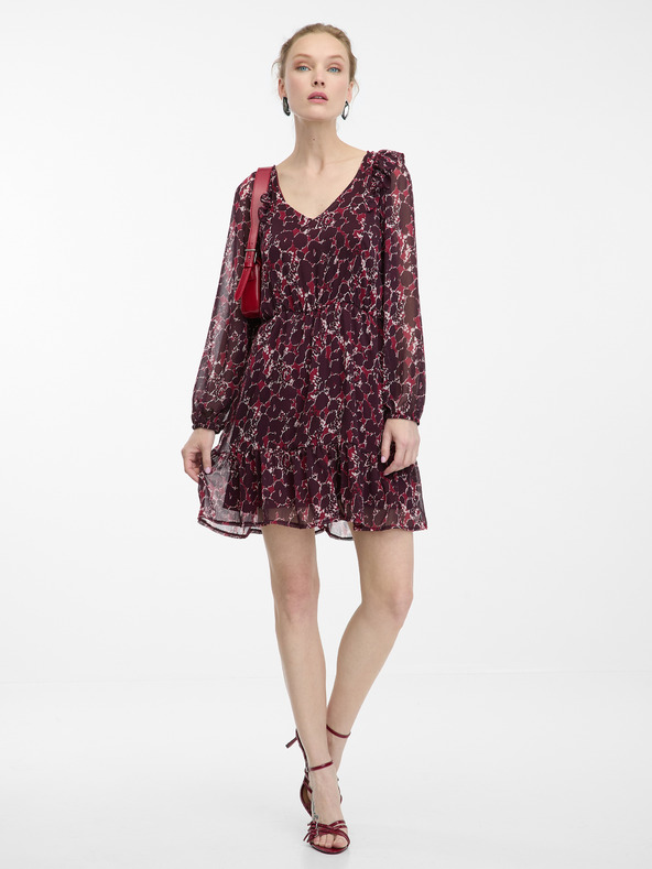 Orsay Винена дамска рокля с десен ORSAY