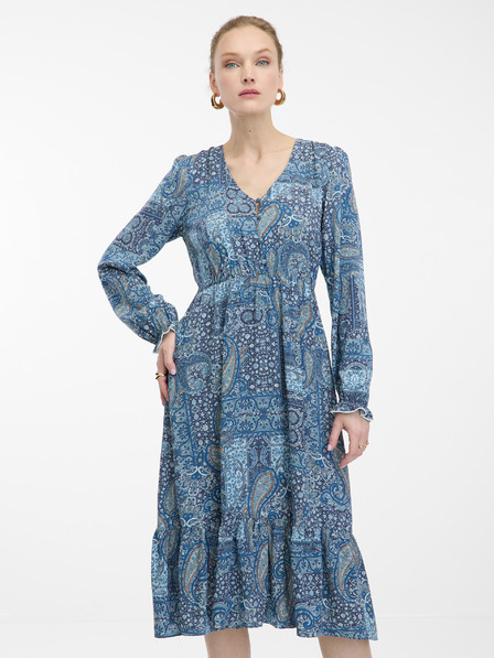 Orsay Синя дамска миди рокля с десен ORSAY