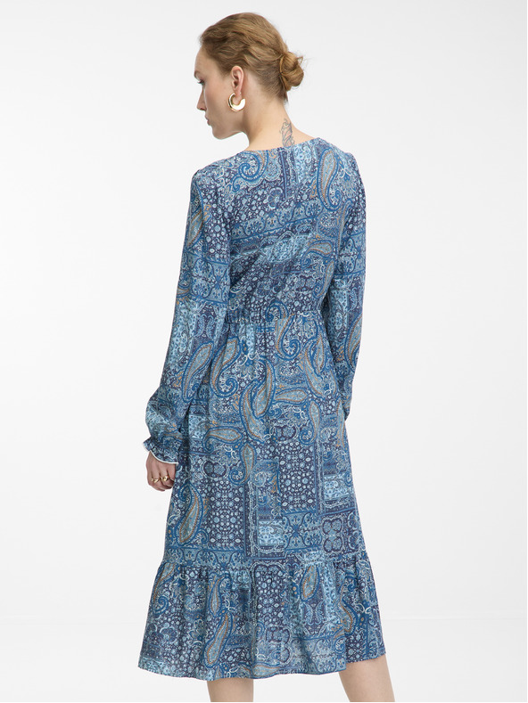 Orsay Синя дамска миди рокля с десен ORSAY