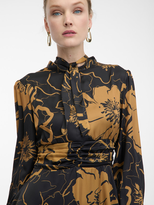 Orsay Кафяво-черна дамска сатенена рокля на цветя ORSAY