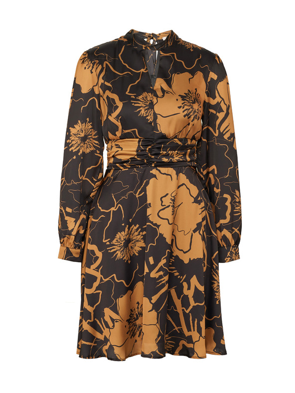 Orsay Кафяво-черна дамска сатенена рокля на цветя ORSAY