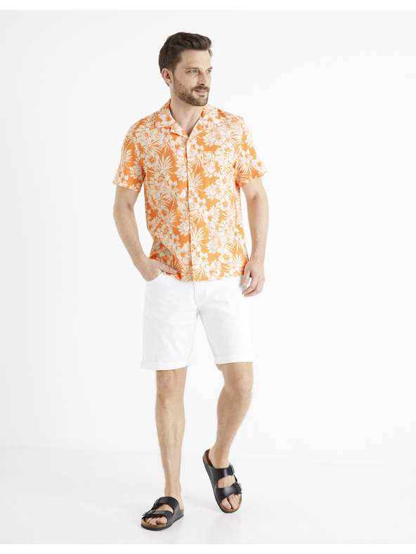 Celio Оранжева мъжка риза на цветя Celio Dafleuris