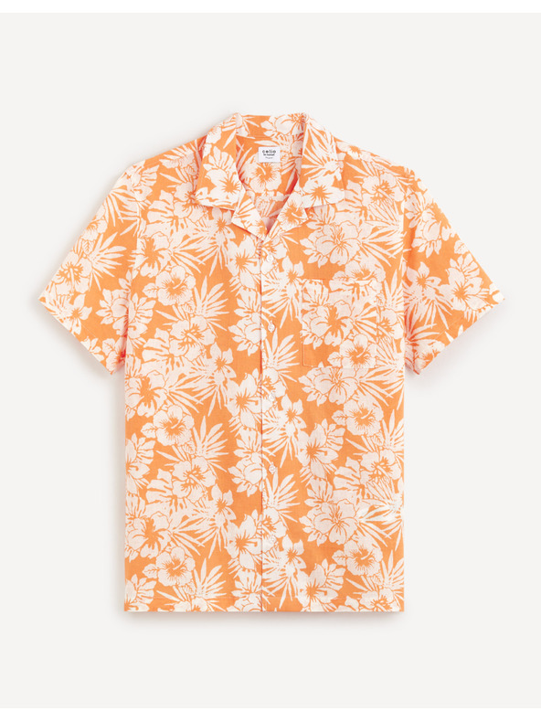 Celio Оранжева мъжка риза на цветя Celio Dafleuris