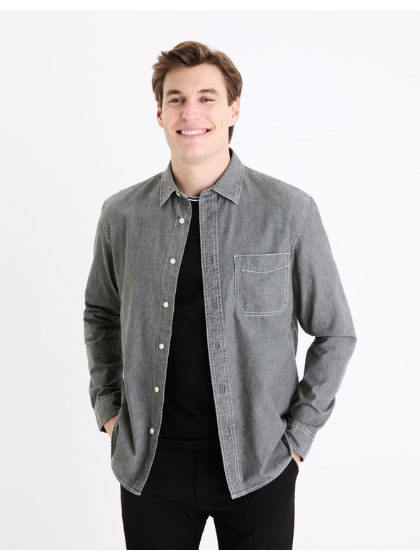 Celio Сива мъжка дънкова риза Celio Gagusti1