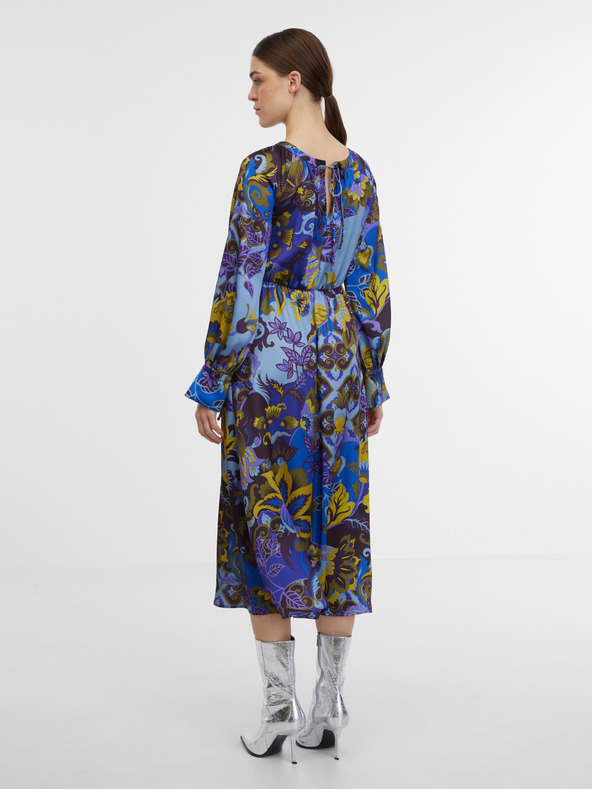 Orsay Синя дамска сатенена миди рокля с десен ORSAY