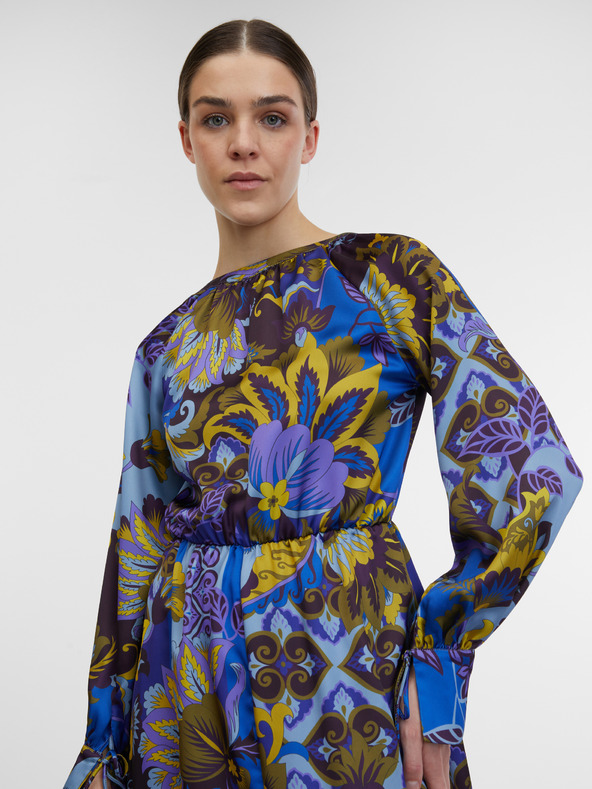 Orsay Синя дамска сатенена миди рокля с десен ORSAY