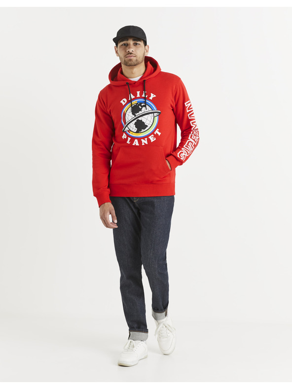 Celio Червен мъжки суитшърт с щампа Celio Lvemansw