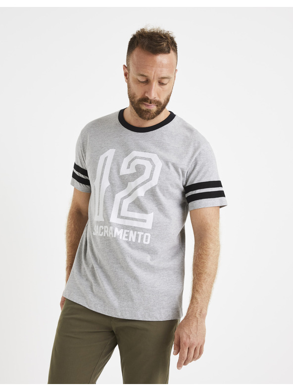 Celio Светлосива мъжка тениска с щампа Celio