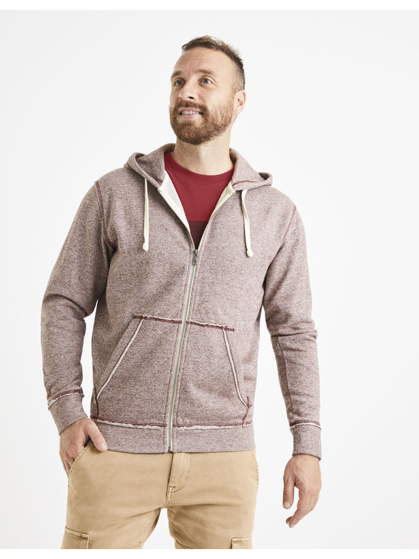 Celio Бургундска мъжка блуза с качулка Celio