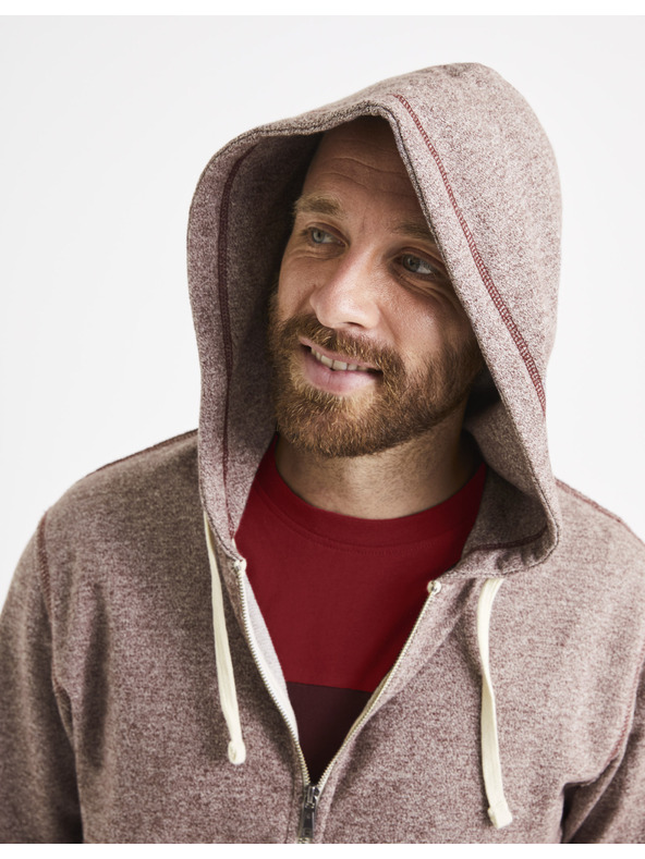 Celio Бургундска мъжка блуза с качулка Celio