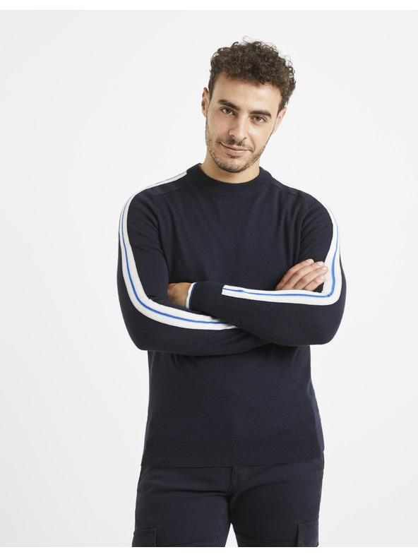 Celio Тъмносин пуловер с вълна Celio Veritas