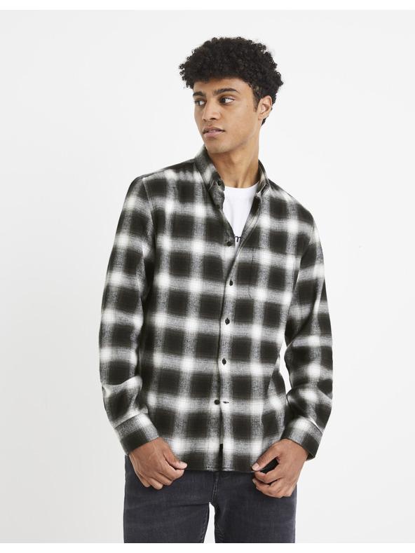 Celio Тъмнокафява карирана риза Celio Vaflaca