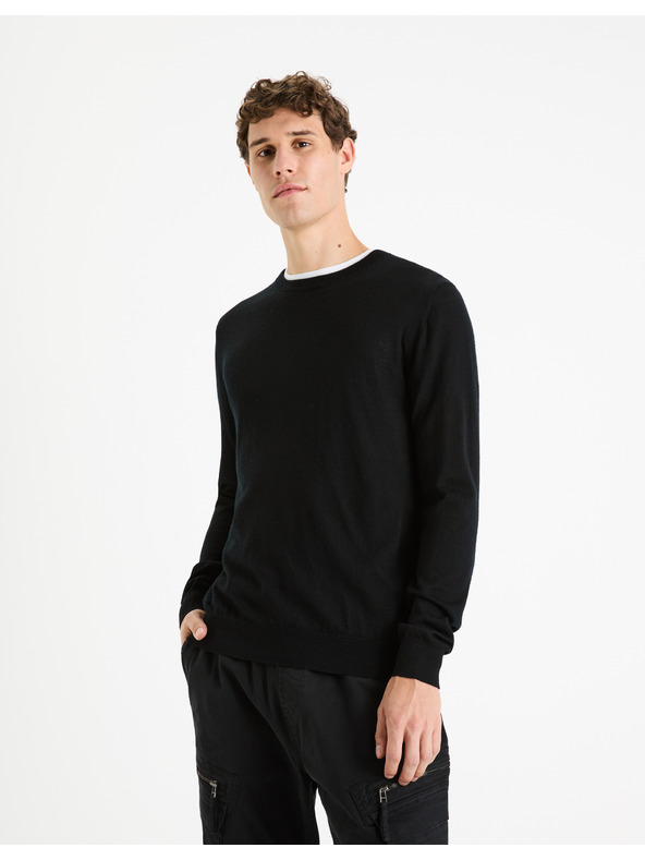 Celio Черен мъжки вълнен пуловер Celio