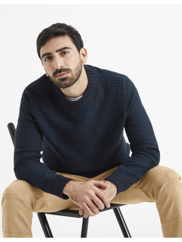 Celio Тъмносин мъжки пуловер с шарка Celio Vecountry