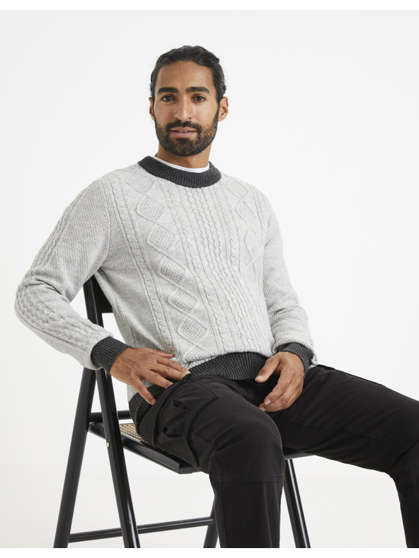 Celio Светлосив мъжки шарен пуловер Celio