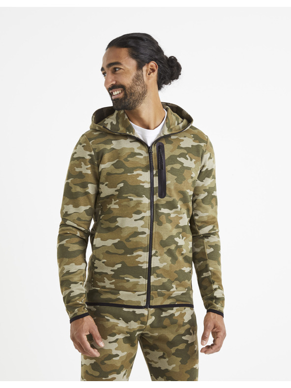 Celio Бежово-зелена мъжка камуфлажна качулка Celio Veyoke