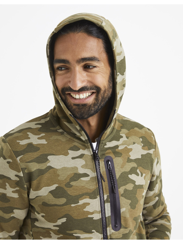 Celio Бежово-зелена мъжка камуфлажна качулка Celio Veyoke