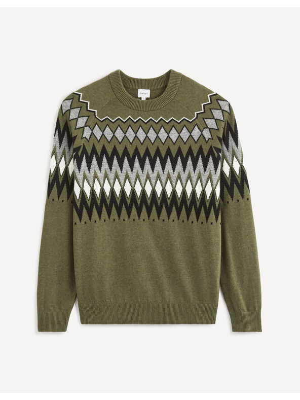 Celio Мъжки шарен пуловер в цвят каки Celio Veryfair