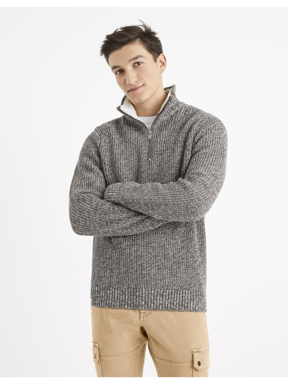 Celio Мъжки пуловер Celio Вевекинг в бяло и сиво