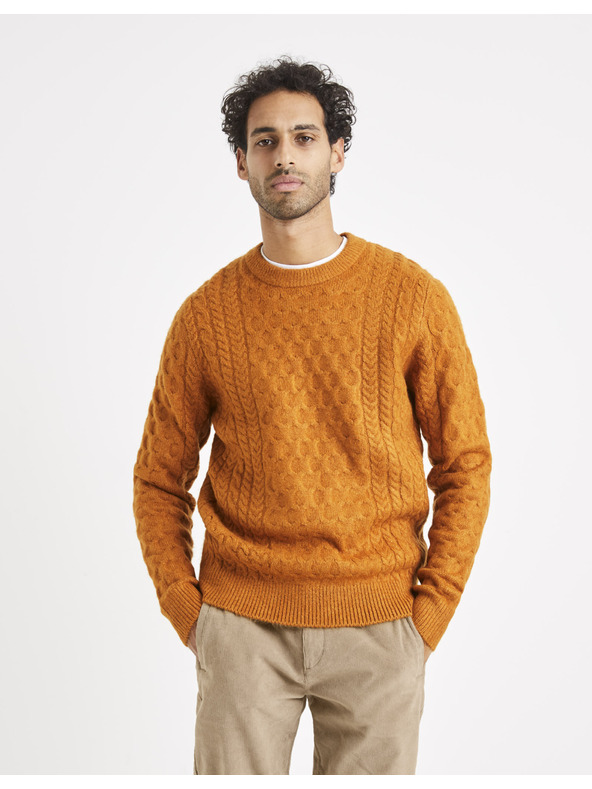 Celio Мъжки оранжев плетен пуловер Celio Veceltic