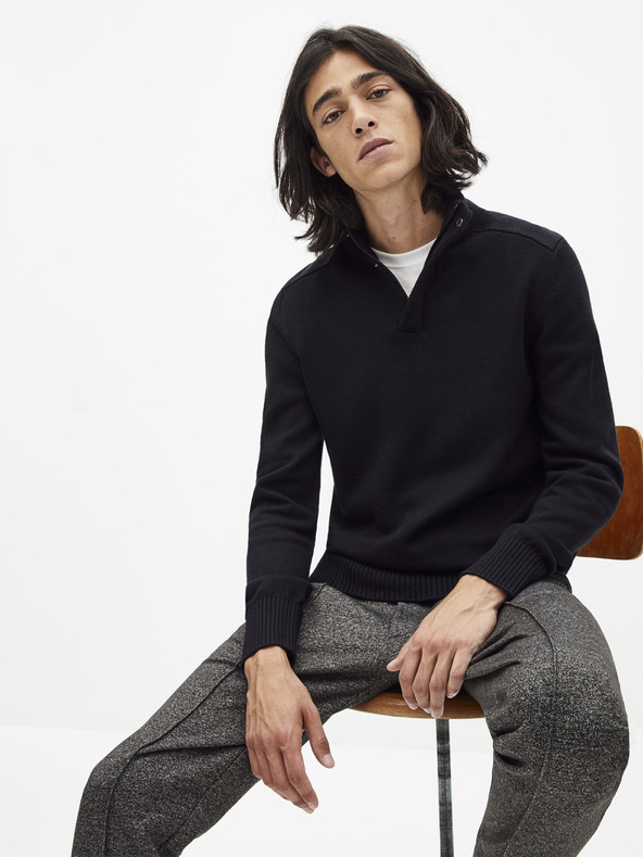 Celio Черен мъжки пуловер със стояща яка Celio Serome